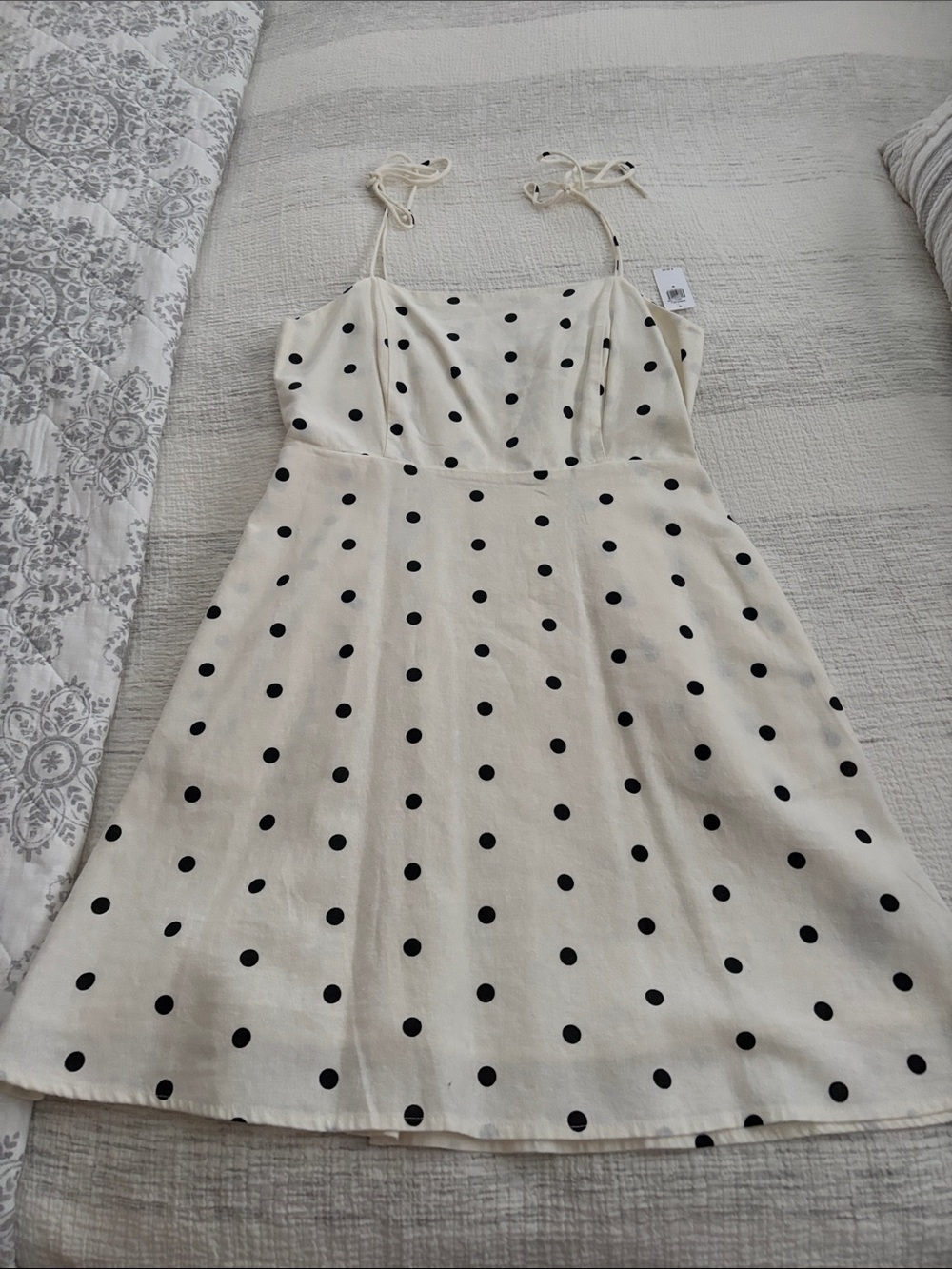 NWT Old Navy Cream Polka Dot Tie-Strap Mini Dress